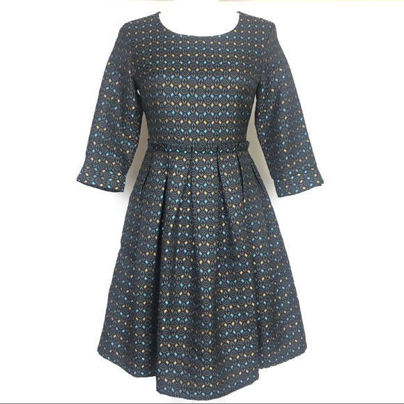 Love & Girl Dresses & Skirts - Love & Girl Blue & Gold Geometric Jacquard Dress L